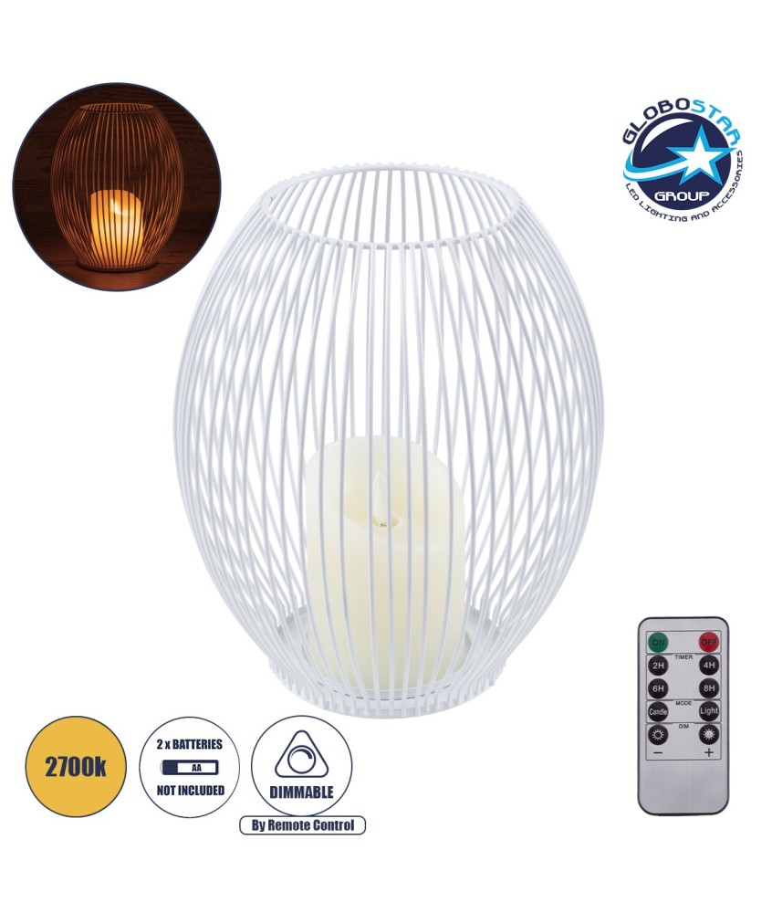 GloboStar® CANDLE 76492 Διακοσμητικό Realistic Κερί με LED Εφέ Κινούμενης Φλόγας - Μπαταρίας 2 x AA (Δεν Συμπεριλαμβάνονται) & Ασύρματο Χειριστήριο IR Θερμό Λευκό 2700K Dimmable Λευκό Φ19 x Υ24cm